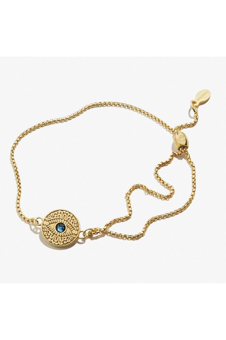 Evil Eye Crystal Pull Chain Bracelet, Main, color, Gold