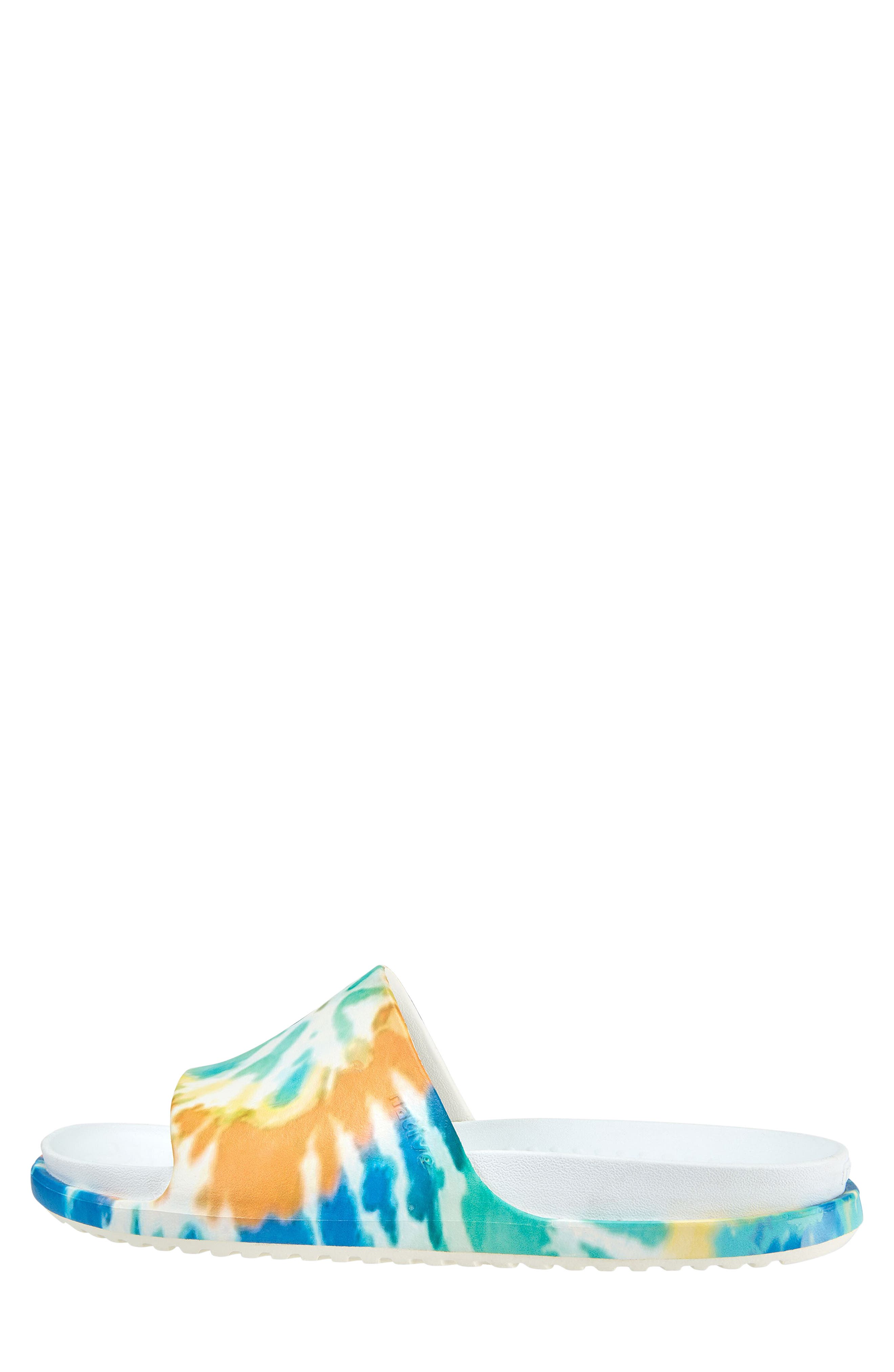 Native Shoes Spencer LX Print Slide Sandal, Alternate, color, Shell White/ Orange Tie Dye
