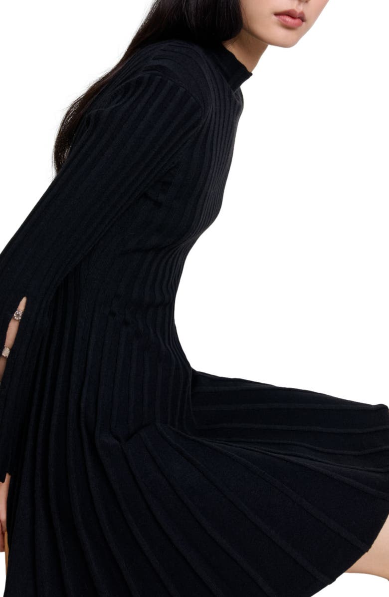 maje Short knit dress, Alternate, color, Black