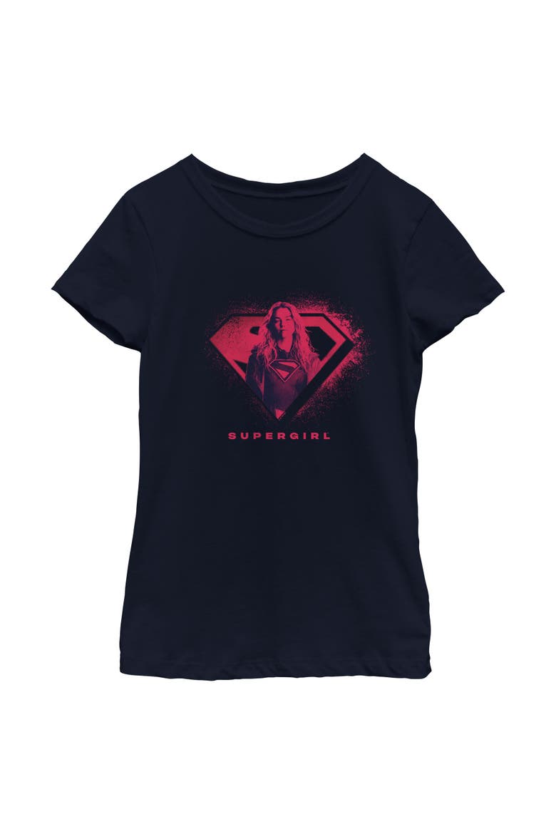 Girls Supergirl Kara Portrait Logo T Shirt, Main, color, Navy Blue