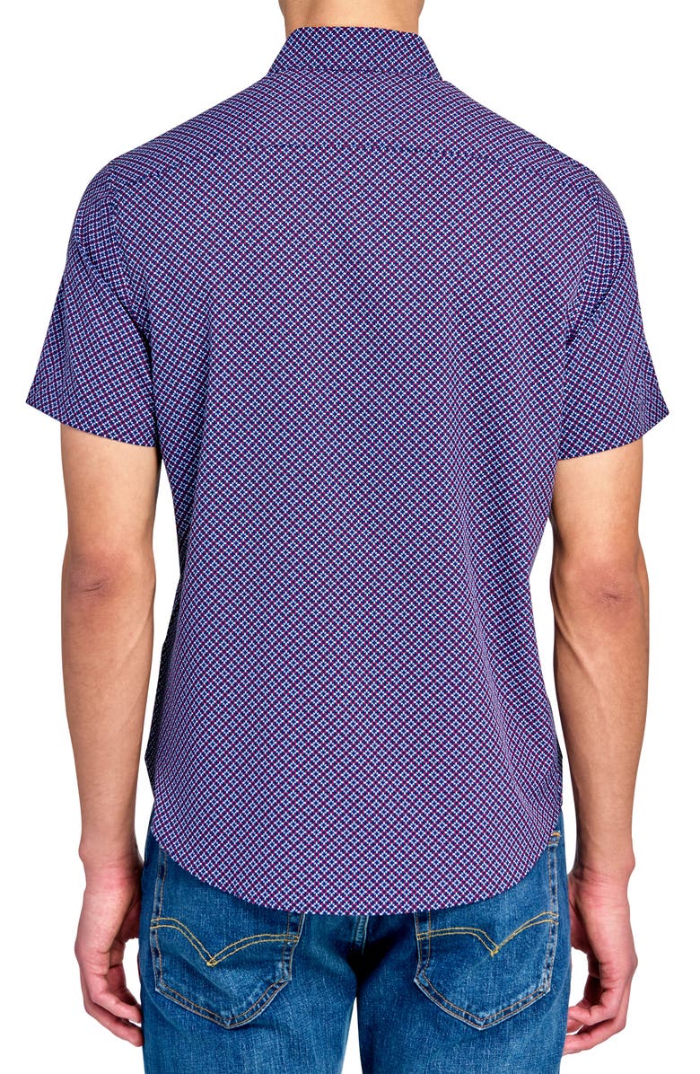 CONSTRUCT Geo Short Sleeve Woven Button Down Shirt, Alternate, color, Navy/ Red