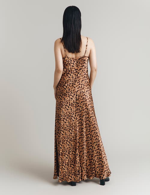 Ghost London Eden Leopard Satin Maxi Slip Dress In Brown