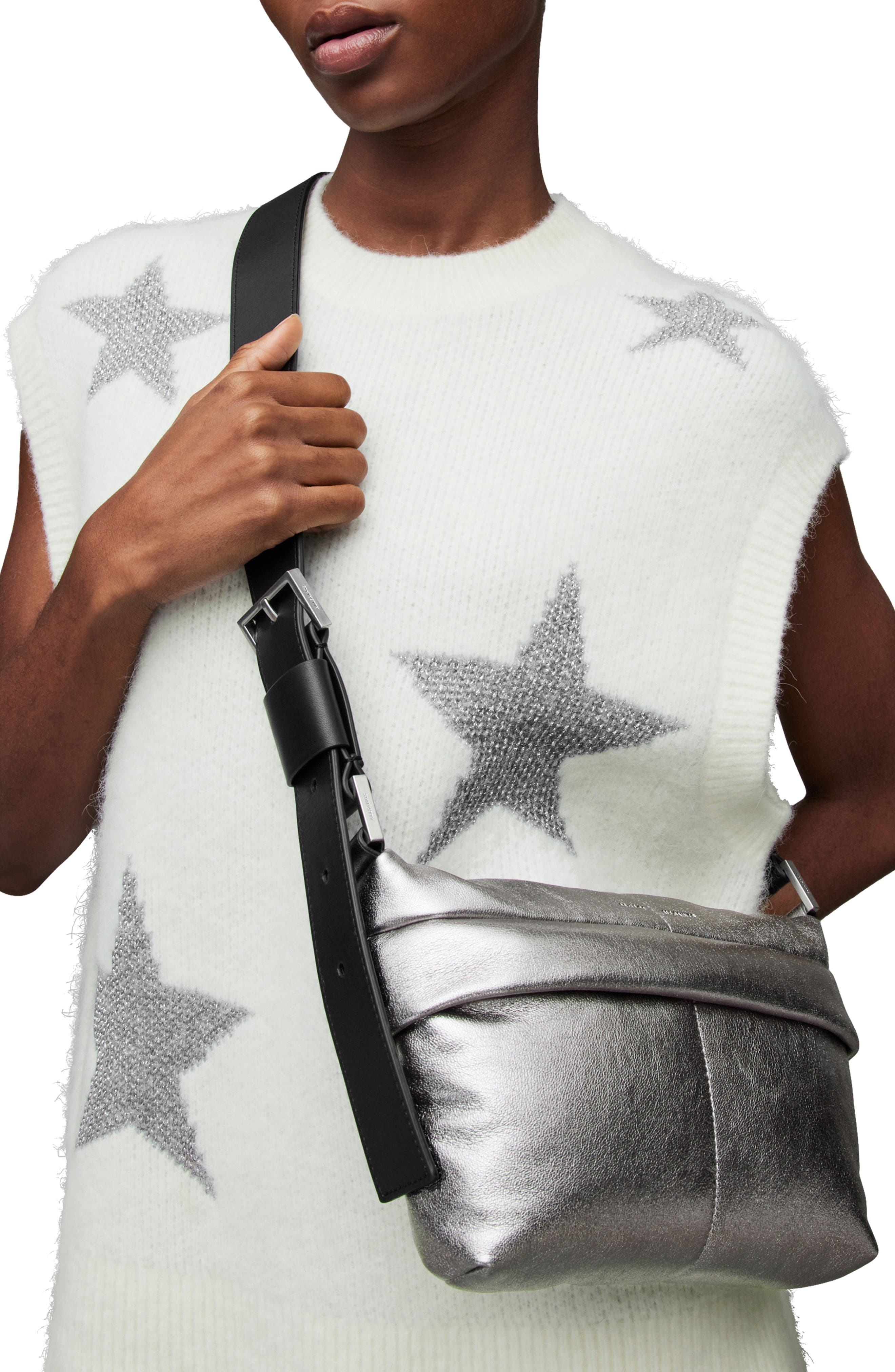 AllSaints Colette Quilted Leather Crossbody Bag, Alternate, color, 