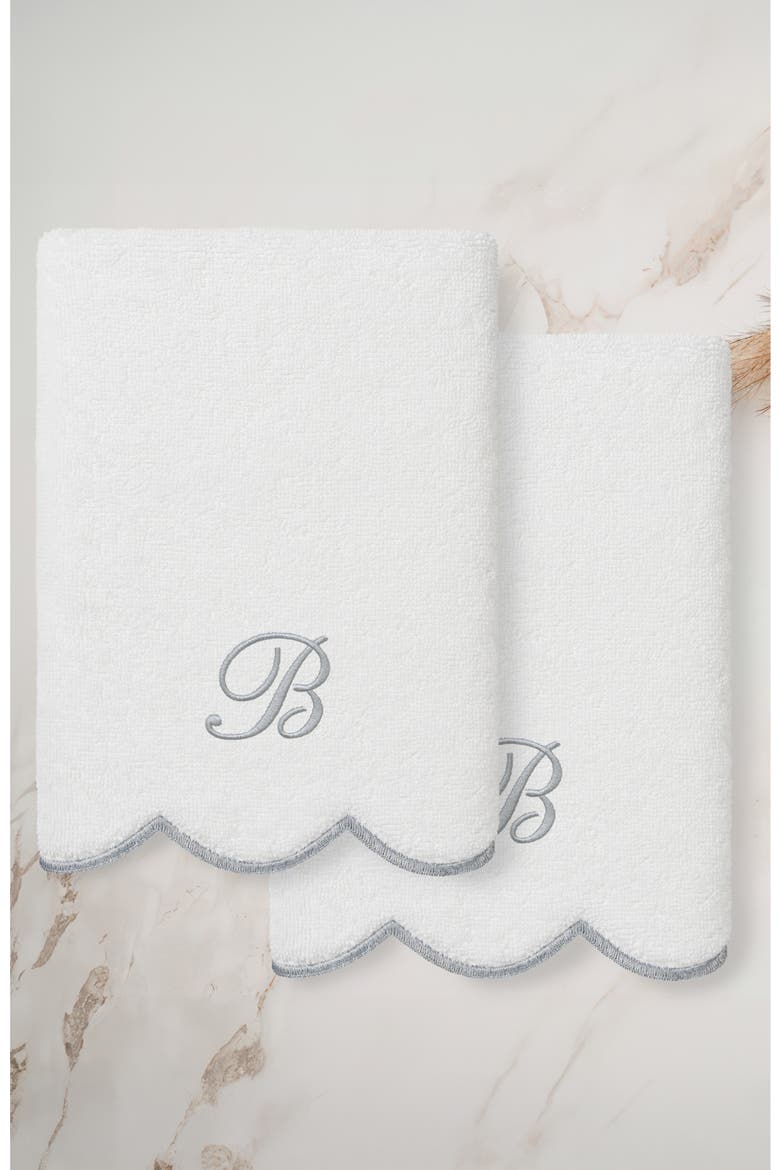 Scallop Personalized Monogram 2-Piece Hand Towel Set, Alternate, color, WHITE/ GRAY B
