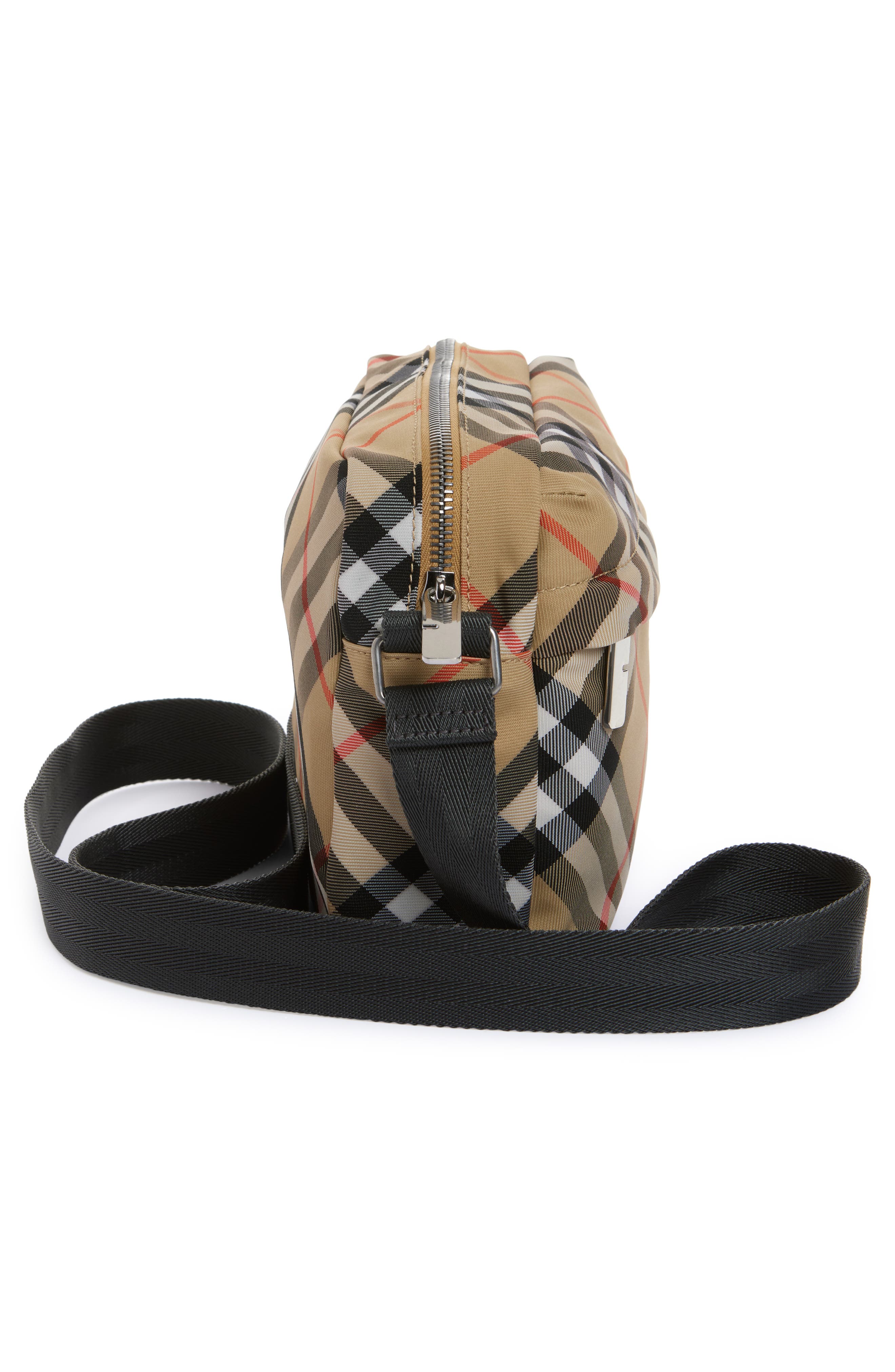 Burberry Equestrian Knight Check Canvas Crossbody Bag, Alternate, color, Sand