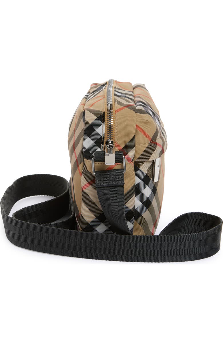 Burberry Equestrian Knight Check Canvas Crossbody Bag, Alternate, color, Sand