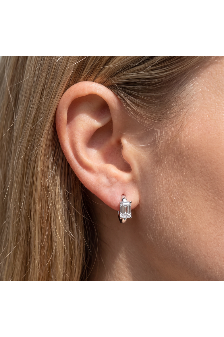 2Ct TW Emerald Diamond Hoops 14k Gold Lab Grown Huggie Earrings, Alternate, color, 14k Yellow Gold