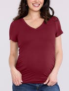 MOTHERHOOD MATERNITY V-Neck Side-Ruched Maternity Short Sleeve Tee