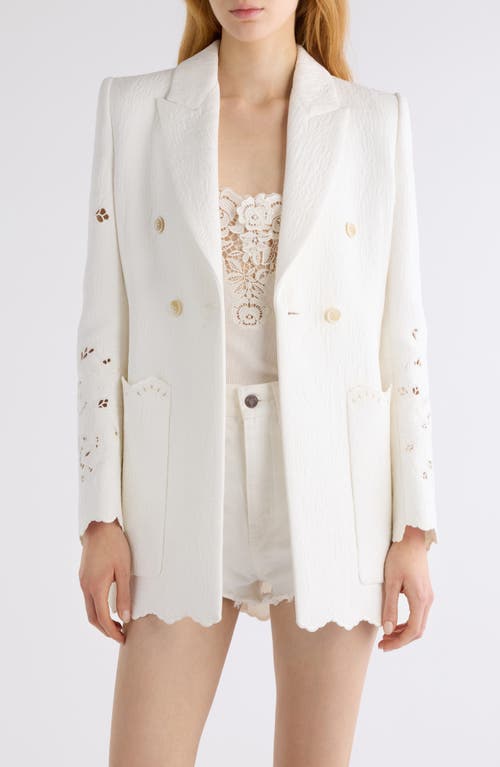 Chloé Eyelet Floral Jacquard Double Breasted Cotton Blend Jacket In White