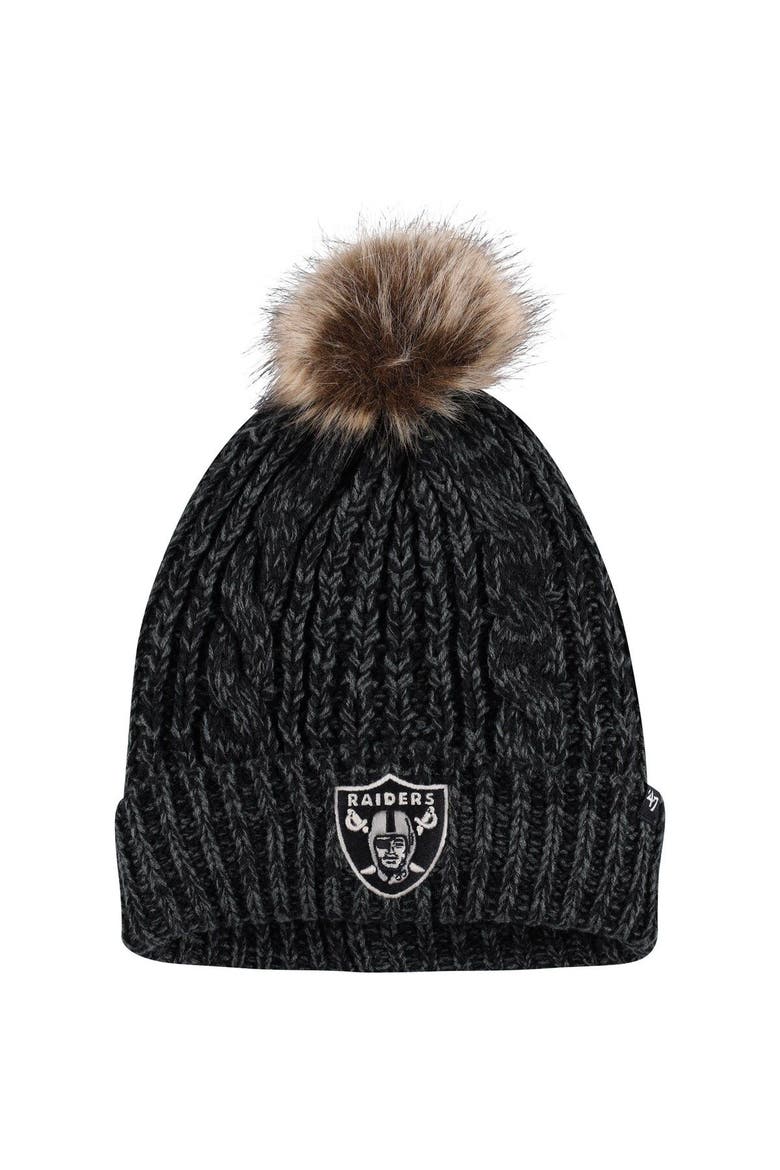 Women's '47 Black Las Vegas Raiders Logo Meeko Cuffed Knit Hat with Pom, Main, color, Black