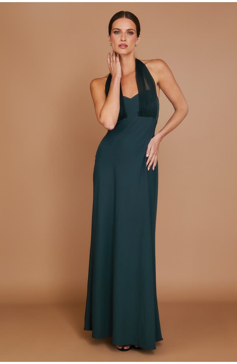 Six Stories Organza Halter Neck Maxi Dress, Alternate, color, Turquoise