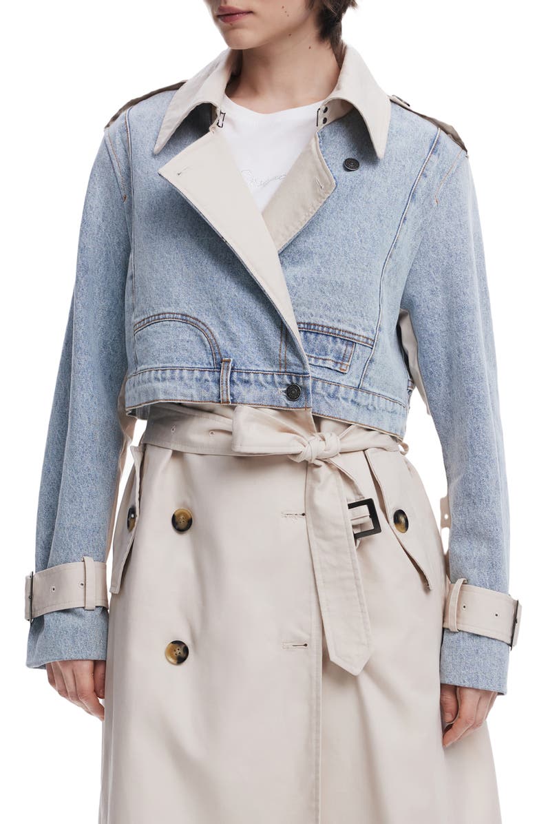 Desigual Mixed Media Trench Coat, Main, color, 