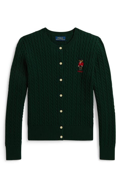 Kids' Polo Bear Mini Cable Knit Cotton Cardigan