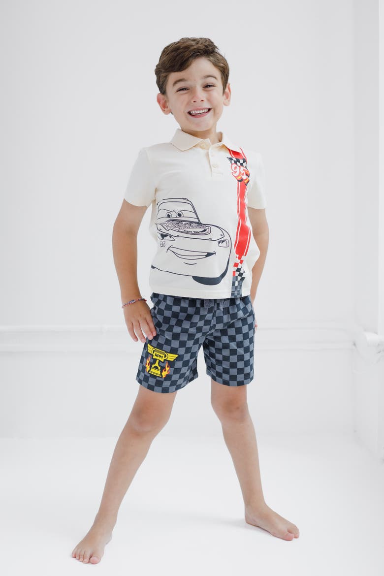 Cars Lightning McQueen 2-Piece Polo Shirt and Shorts Set, Alternate, color, McQueen Cream Black