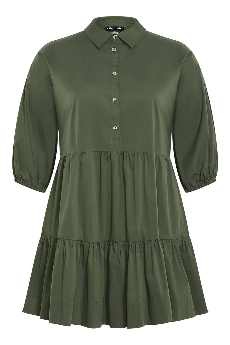 Kiara Balloon Sleeve Tiered Shirtdress, Alternate, color, KHAKI