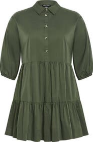 City Chic Kiara Balloon Sleeve Tiered Shirtdress