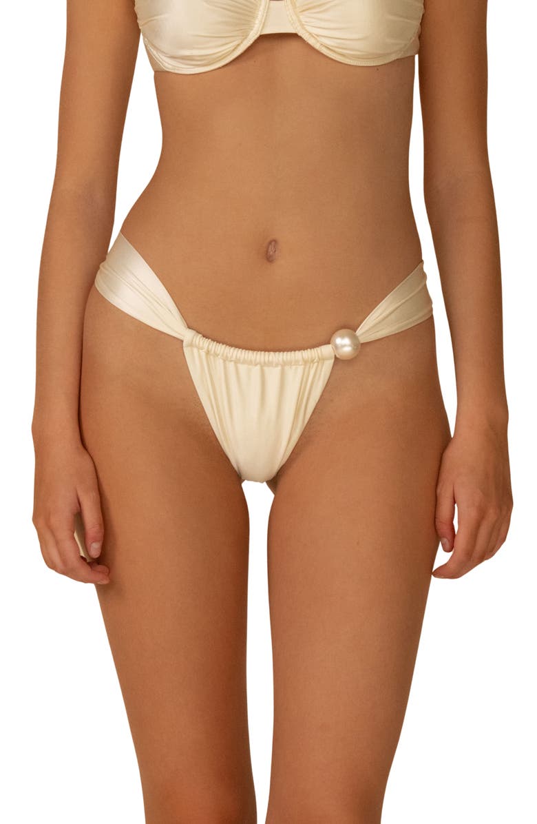 MONTCE Cream Silkie Sandra Faux Pearl Bikini Bottoms, Main, color,
