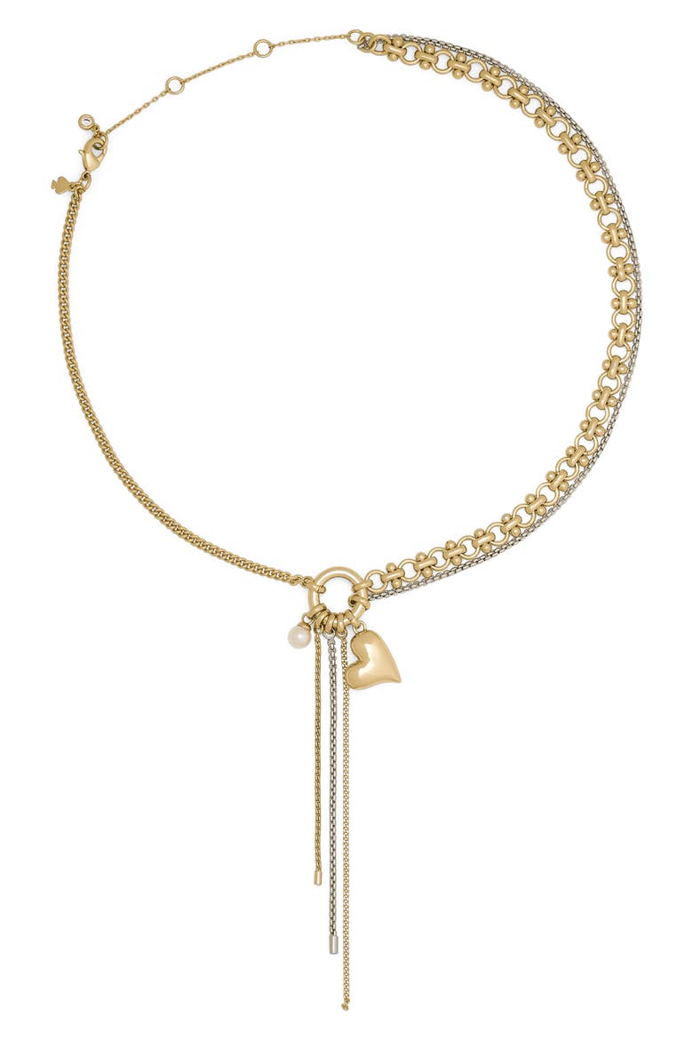chain reaction asymmetric necklace, Main, color, CREAM/ MIXED METAL