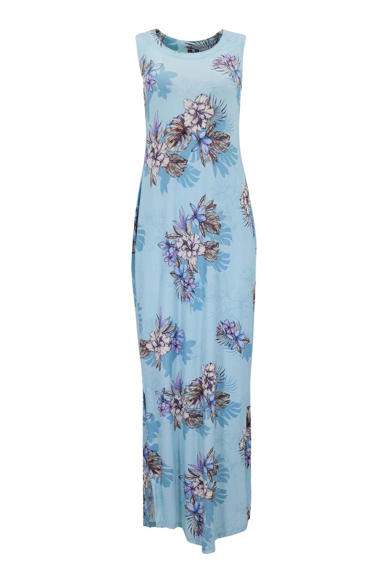 Exotic Floral Womens Sleeveless Midi Dress, Alternate, color, EXOTIC FLORAL TEAL