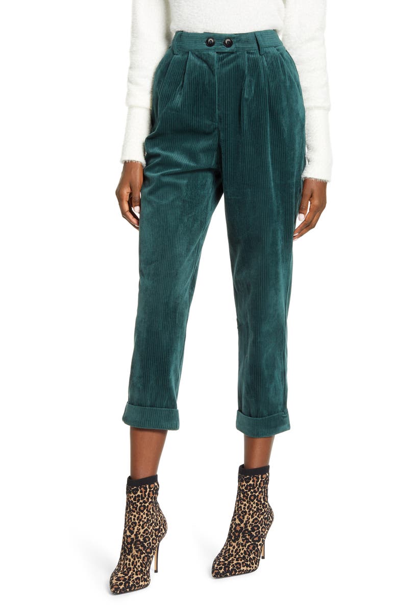 All in Favor High Waist Wide Wale Corduroy Ankle Trousers, Main, color,