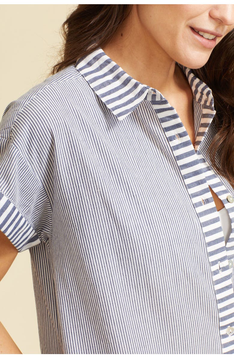 SITANO Riga Short Sleeve Striped Midi Dress Cover-Up, Alternate, color, Navy Stripes