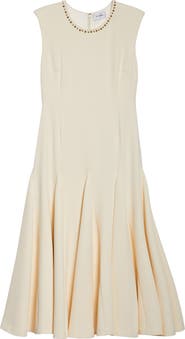 ST. JOHN Stud Embellished Sleeveless Stretch Cady Midi Dress