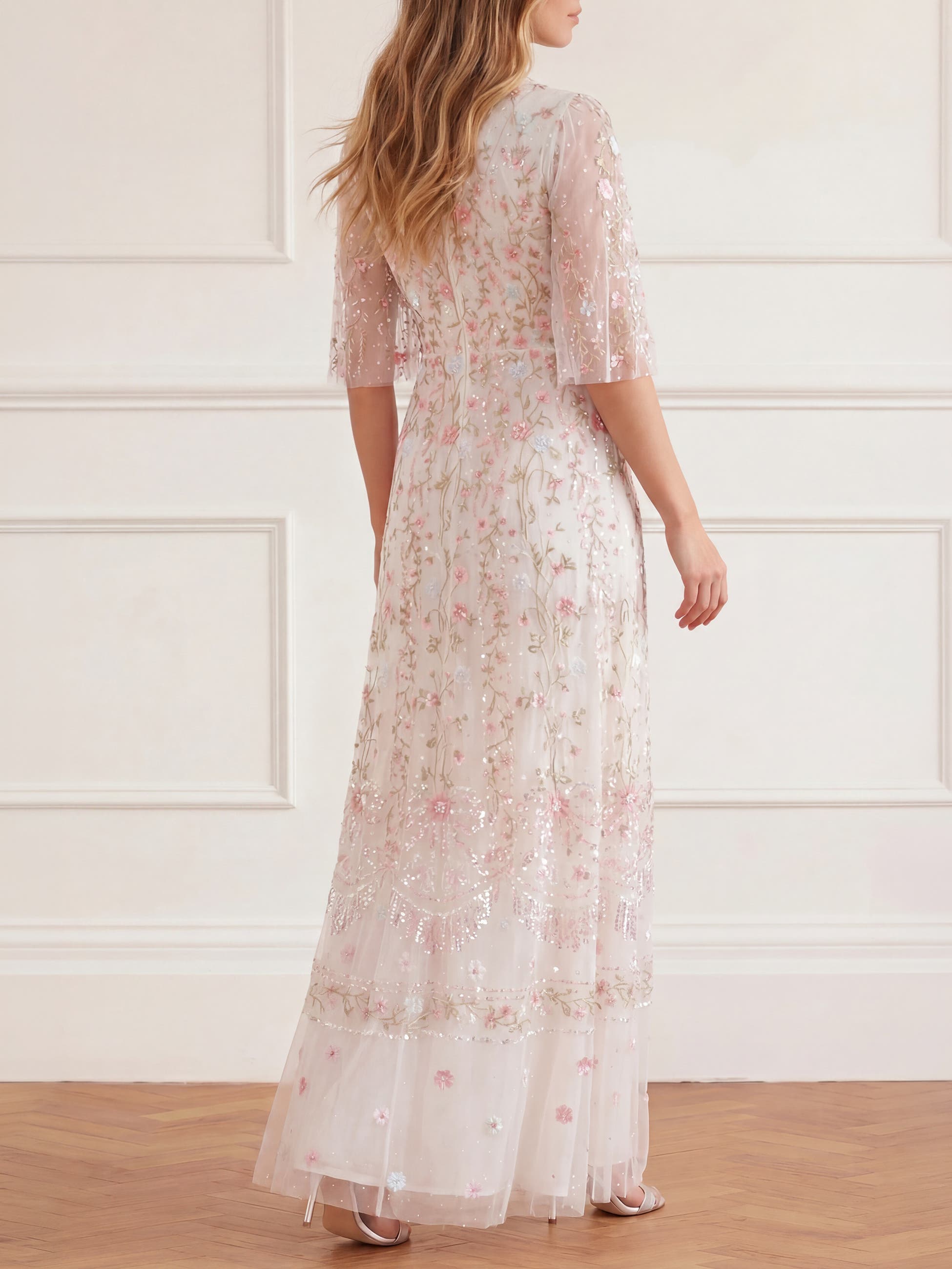 Needle & Thread Rococo 3/4 Sleeve Embroidered Gown (Women) | Nordstrom