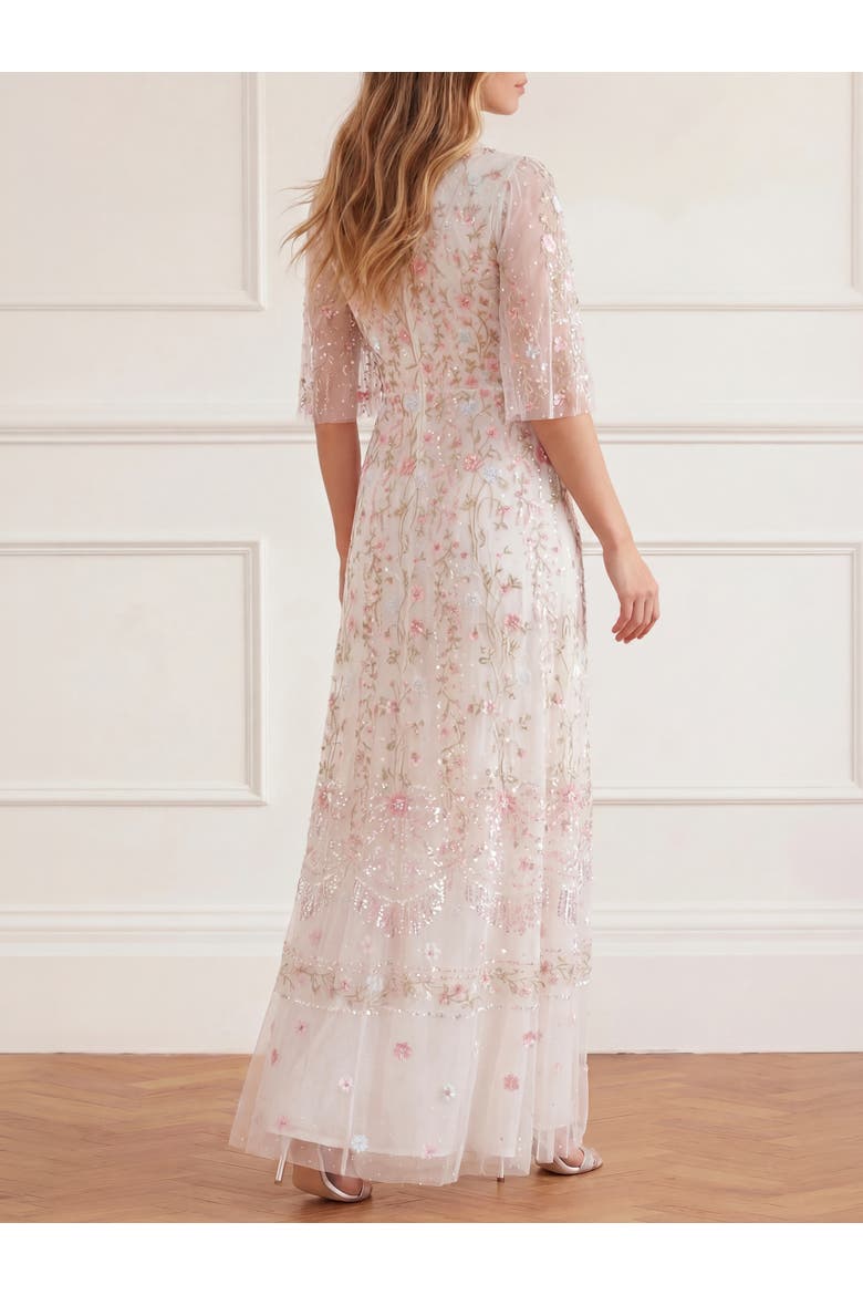Rococo 3/4 Sleeve Embroidered Gown, Alternate, color, Chalk
