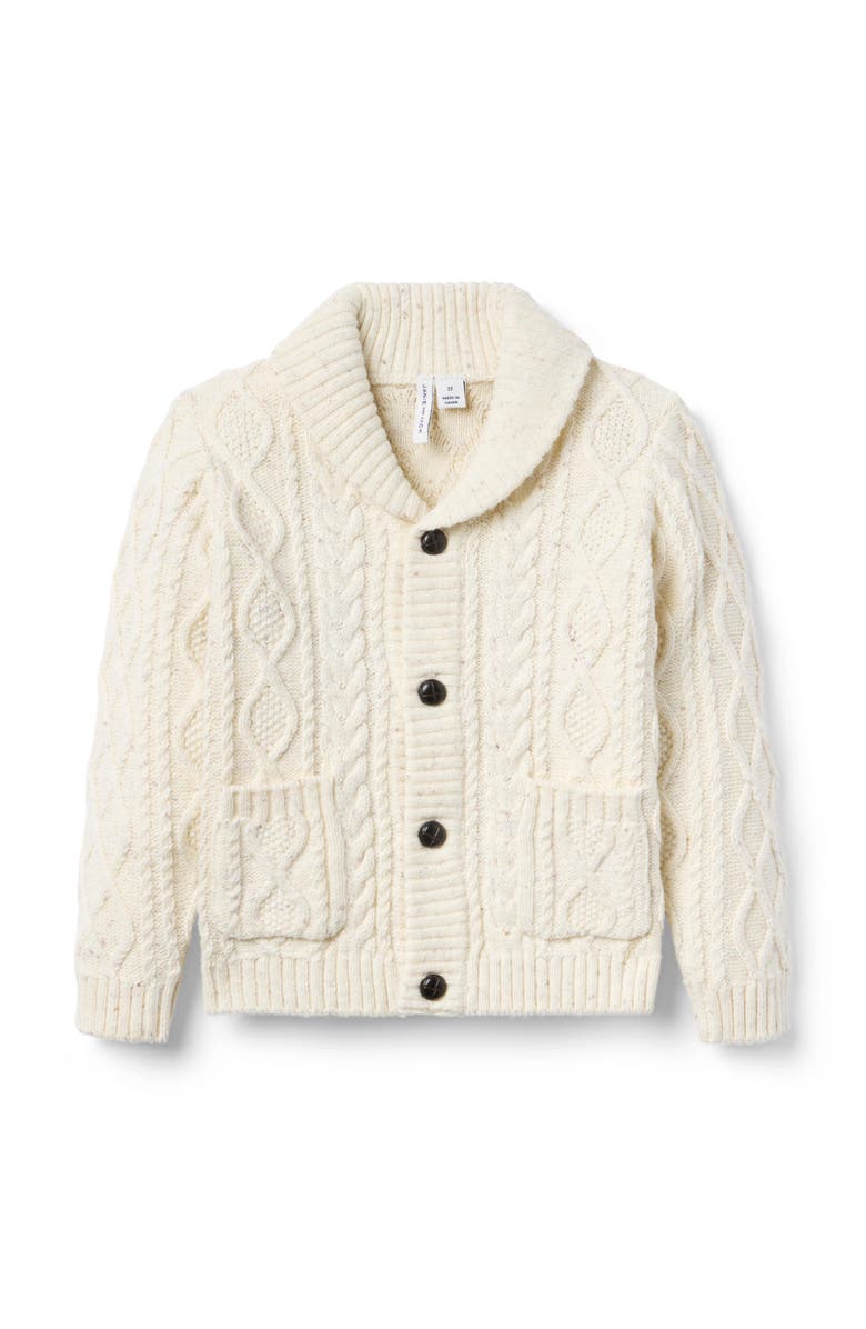 Janie and Jack Cable Knit Shawl Collar Cardigan, Main, color, Ivory