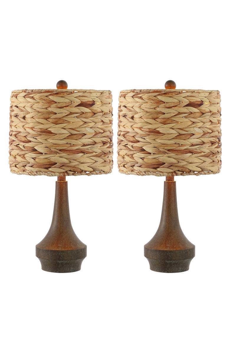 JONATHAN Y Theodore 21" Rustic Farmhouse Handwoven Water Hyacinth/Resin LED Table Lamp, Brown Wood Finish, Alternate, color, Brown Wood Finish