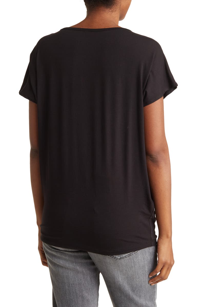 GO COUTURE Cap Sleeve Dolman Tee, Alternate, color, Black Print 1