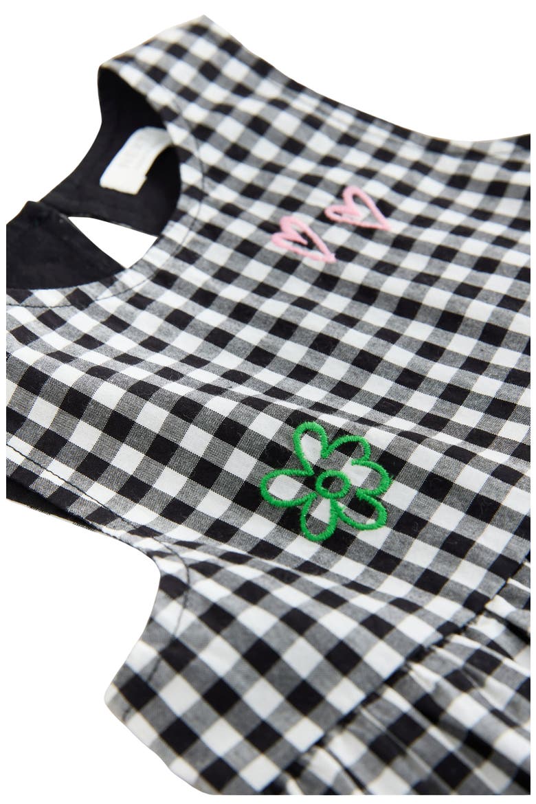 Kids' Gingham Embroidered Wide Leg Jumpsuit, Alternate, color, BLACK/ WHITE/ MULTI