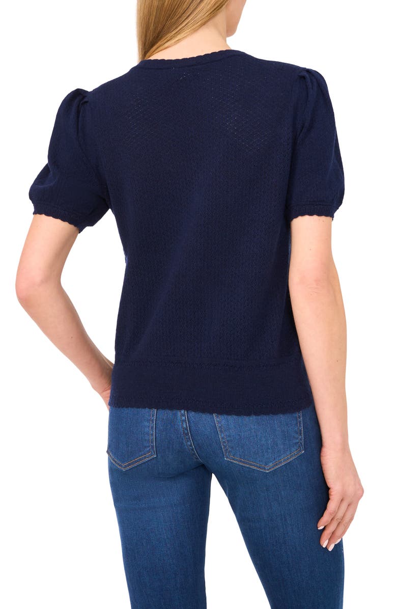 CeCe Pointelle V-Neck Sweater, Alternate, color, Classic Navy