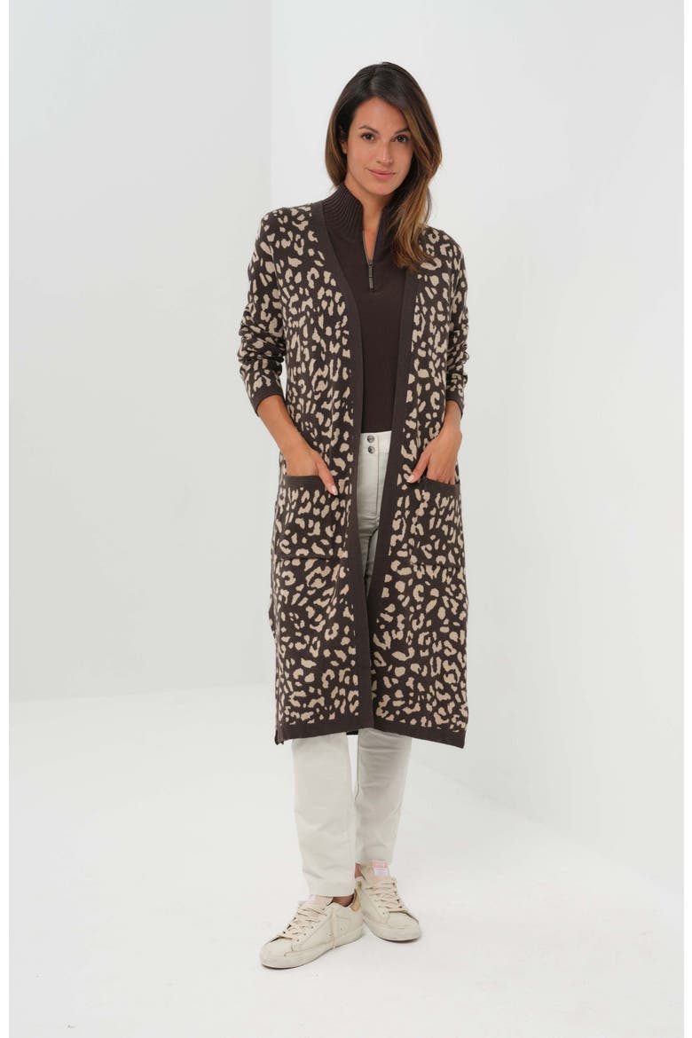 Zendaya Long Duster Cardigan, Main, color, Urban Jungle/Latte & Espresso