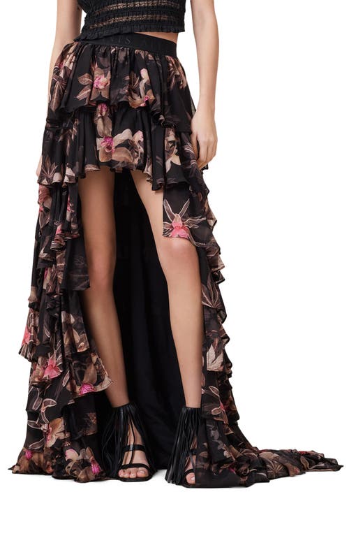 Allsaints Cavarly Layered Ruffle High-low Maxi Skirt In Adena Black