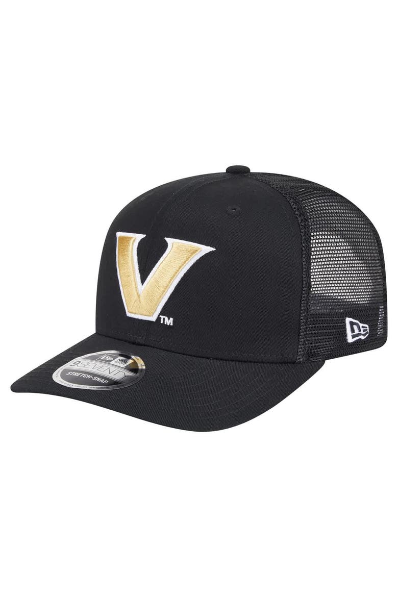 Men's New Era Black Vanderbilt Commodores Primary 9SEVENTY Trucker Stretch-Snap Hat, Main, color, Black