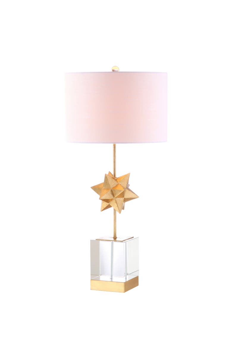 JONATHAN Y Estelle 32" LED Metal/Crystal Table Lamp, Clear/Gold Leaf, Main, color, Clear/Gold