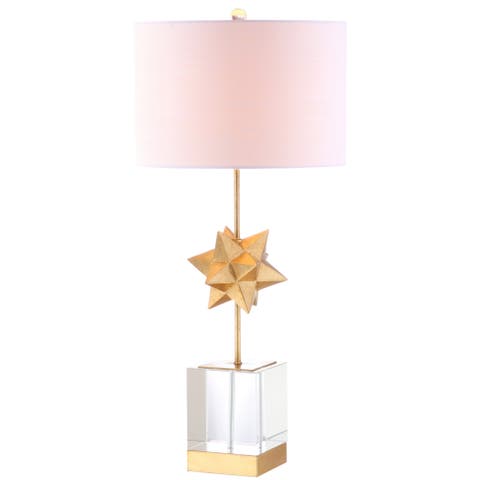 Estelle 32" LED Metal/Crystal Table Lamp, Clear/Gold Leaf