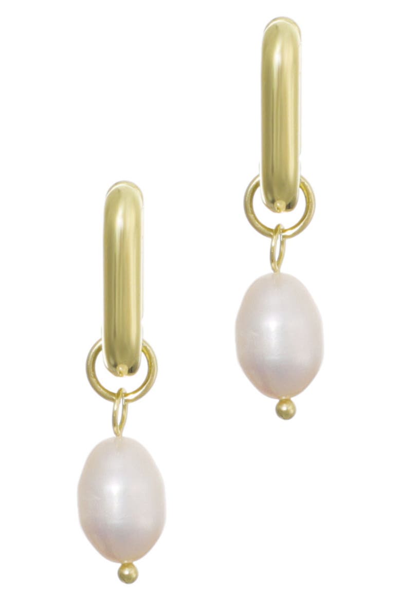 14K Gold Plated Detachable Freshwater Pearl Drop Hoop Earrings, Alternate, color, GOLD/ WHITE