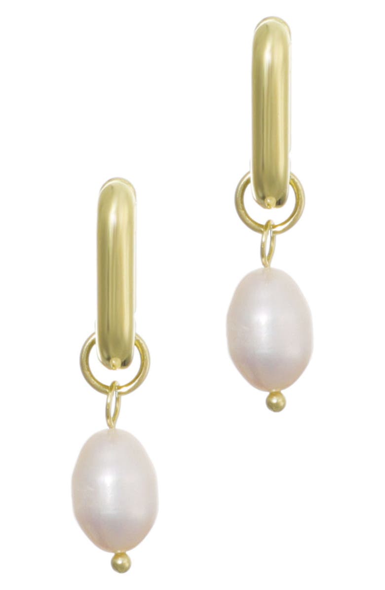 Adornia 14K Gold Plated Detachable Freshwater Pearl Drop Hoop Earrings, Alternate, color, Gold/ White