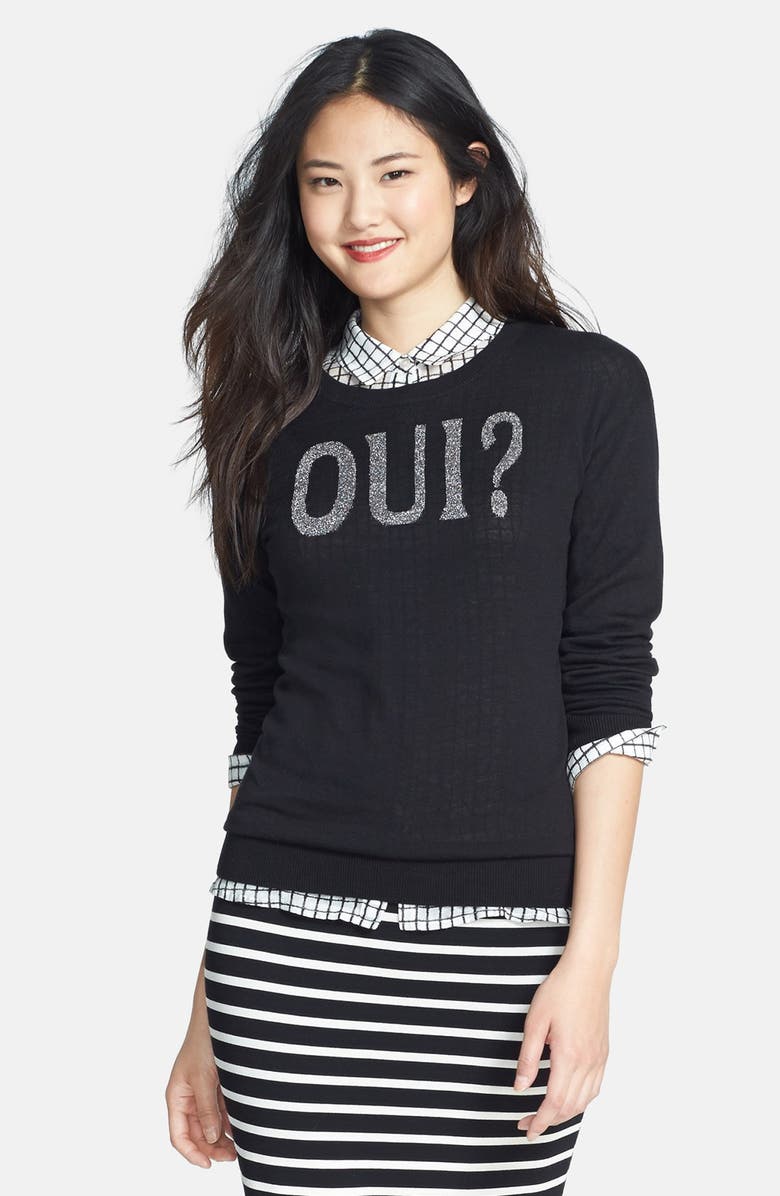 Halogen<sup>®</sup> Camo Front Zip Back Crewneck Sweater, Main, color, 