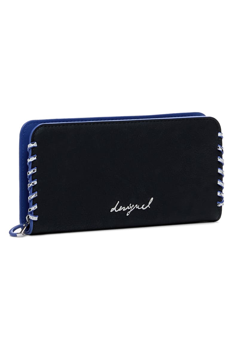Faux Leather Zip Around Wallet, Alternate, color, BLACK