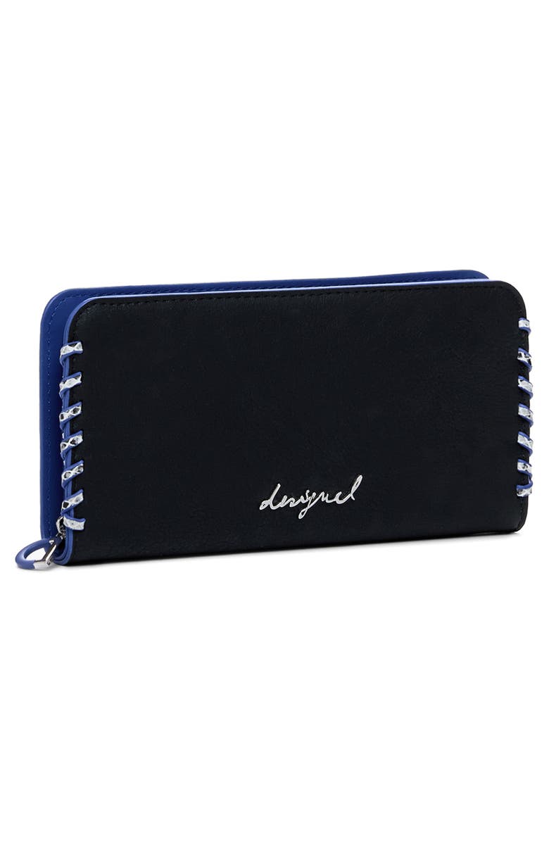 Desigual Faux Leather Zip Around Wallet, Alternate, color, Black