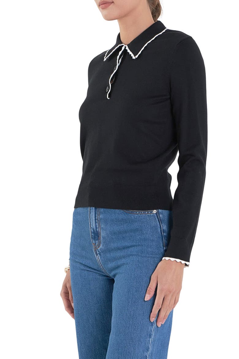 Scallop Polo Sweater, Alternate, color, BLACK/ WHITE