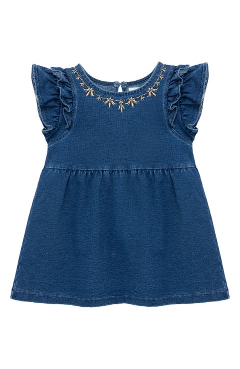 Embroidered Ruffle Sleeve Denim Dress (Baby)