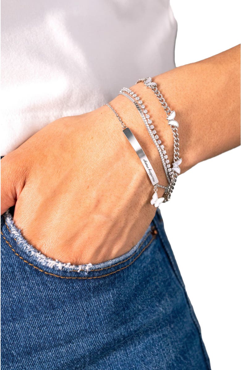 Alex and Ani 2 Row Crystal Tennis Chain  Bracelet, Alternate, color, Silver