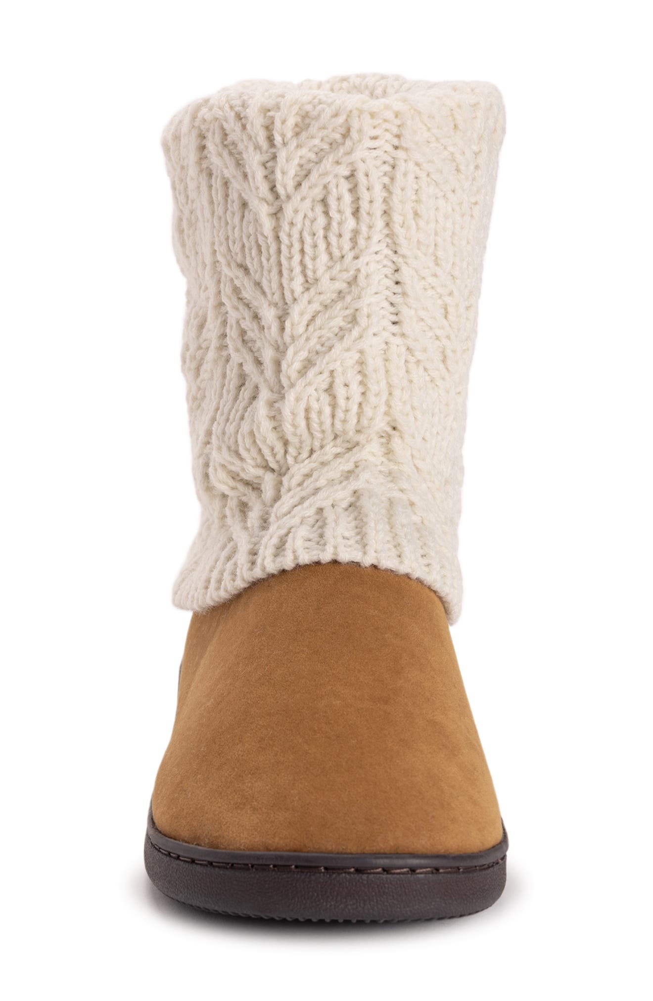 Raquel Faux Fur Lined Indoor/Outdoor Bootie Slipper, Alternate, color, IVORY RIBBED/ CAMEL
