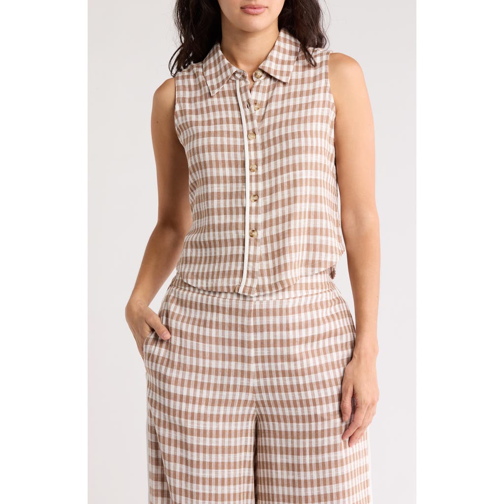 Love By Design Fiji Sleeveless Button-up Shirt In Florentine Taupe