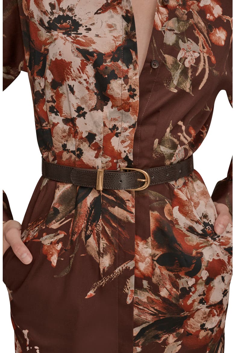 Floral Long Sleeve Belted Stretch Cotton Shirtress, Alternate, color, OXBLOOD MULTI