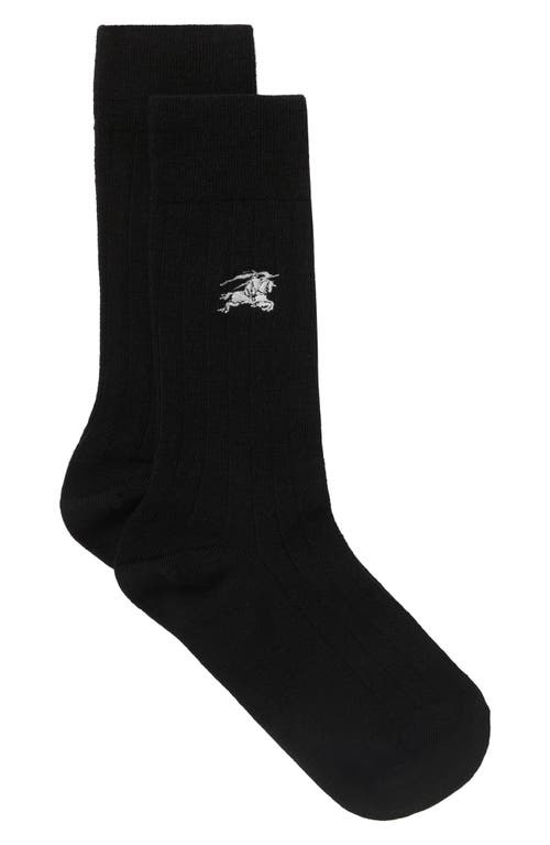 Burberry Everyday Ekd Embroidered Wool Blend Crew Socks In Black